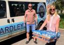 Ardley United chairman Ian Feaver with McDonald’s franchise owner Joanne Jones delivering the muffins on Saturday
