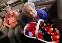 Launton Grange Care Home residents with their knitted soldiers and poppies