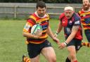 Bicester’s Dave Hampton charges towards the try line during his side’s 29-15 victory over Thatcham     Picture: Lisa Horwood