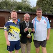 Chairman Tony Backer-Holst presents the trophy to Headington’s Mark Charlett Picture: Paul Mabbutt