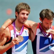 Zac Purchase (left) and Mark Hunter get their silver medals