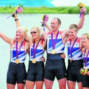 Cox Lily van den Broecke (right) celebrates with her crew of (from left) Pamela Relph, Naomi Riches, David Smith and James Roe