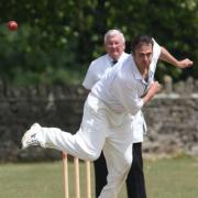 Witney Mills’ Jim Skelson bowls against Kingston Bagpuize in their Division 3 draw