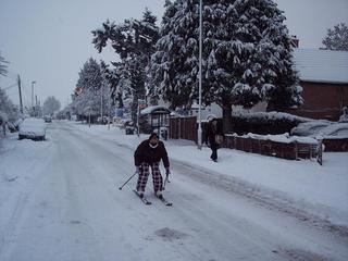 John McGee took this picture of his wife Lucette who tried skiing down the Kennington Road to get to Oxford town centre. 