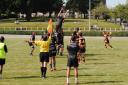 Conor Brockschmidt claims a lineout in Chinnor's defeat to Carmarthen Quins Picture: Philippa Morris