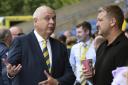 Horst Geicke talks to Oxford United boss Karl Robinson prior to the Burton Albion game this season. Picture: David Fleming