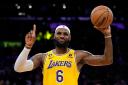 Los Angeles Lakers forward LeBron James gestures