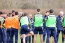Liam Manning gives instructions to his Oxford United players during a training session this week. Picture: Steve Edmunds