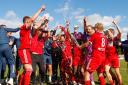 Didcot Town players celebrate after beating Ware in the Southern League Central Division play-off final. Picture: Anthony Hanc