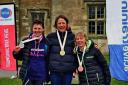 Bicester Tri’s Jo Gundle stands on the top step of the podium at the Ashridge Duathlon
