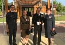 (left to right) Reverend (Squadron Leader), Philip Craven (RAF) Warrant Officer Class One, Sam Martin (Army) Captain Steve McLaughlin (Navy) Squadron Leader Sue Williams (RAF)