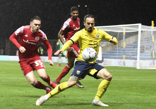 Ryan Williams shields the ball for Oxford United, against Accrington Stanley. Picture: David Fleming