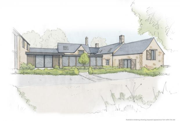 Bicester Advertiser: Illustrative rendering showing proposed appearance from within the site proposed at The Fox and Hounds pub in Ardley. Pic from Cherwell District Council planning application