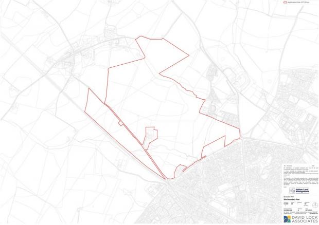 Bicester Advertiser: Hawkwell Village site location is marked in red. Pic via Cherwell Distrct Council planning portal