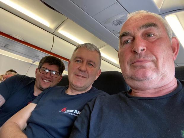 Bicester Advertiser: Steve Potter, Andy Ford and Mark O'Connor (Left to Right) touch down in UK. 