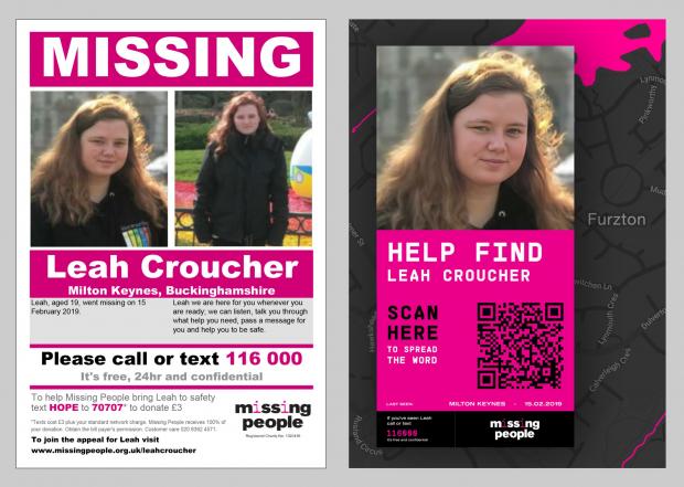 Bicester Advertiser: Leah Croucher's missing persons poster (Felicity Crawshaw/Missing Persons/PA)