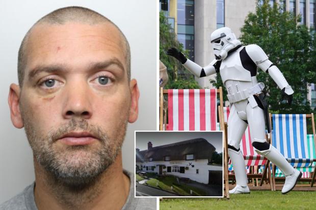 Richard Harris (left) left his Stormtrooper mask in The Bull pub and, after retrieving it, later broke into the public house and stole cash from the till Pictures: TVP/GOOGLE/PA WIRE (File image of Stormtrooper)