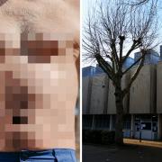 File image of topless man and, right, Oxford Magistrates' Court Pictures: PEXELS/OM