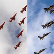 Photographs show the Red arrows and Black Eagles flying over Oxfordshire. Picture: Alicia James
