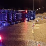 INCIDENT: The overturned HGV on the A43