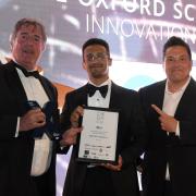 (Right) Dom Joly, Awards Host, (middle) British Bakels’ group process control engineer Mohammed Mohammed (left) OXBA judge
