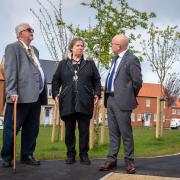 (L-R) Mayor of Bicester, Harry Knight, and Lorraine Knight with Andrew Dauncey, development director